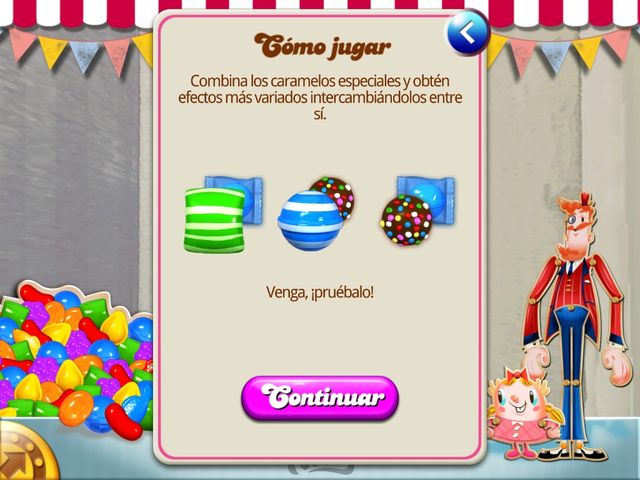 Candy crush mostrando combinaciones impresionantes.