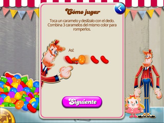 Candy crush combinación de 3 caramelos.