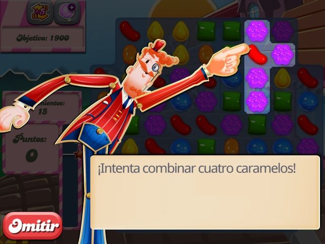 Nivel 2 de candy crush. Es tutoríal de cómo obtener un caramelo rayado.